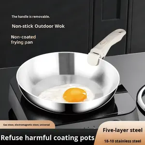 Ensemble <span class=keywords><strong>de</strong></span> casseroles en acier inoxydable 18/10 antiadhésif cinq couches avec poignées amovibles, compatible lave-vaisselle et four, induction <span class=keywords><strong>universelle</strong></span>, poêle à frire - Product Image 3