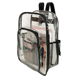 Fast Delivery Superb Black Transparent PVC Backpack School Bag Outdoor Hiking Picnic Knapsack Bag With Air Vent