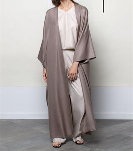 Ropa Turca al por Mayor, Abaya Maxi Abierta, Abaya Islámica Abierta por Delante, Ropa Islámica, Vestido Maxi <span class=keywords><strong>de</strong></span> Color Sólido - Product Image 2