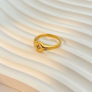 PVD 18K verguld roestvrijstalen ring, niet-verblekende zirkoon ingelegd met drie stenen, groothandel - Product Image 5