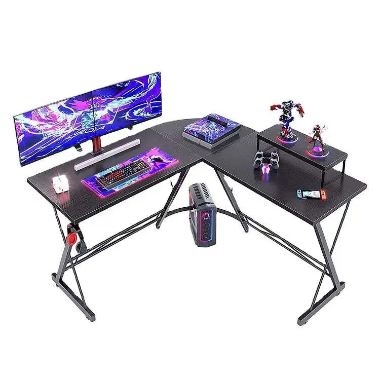 Computador portátil Gamer PC preto L Z Shaped Stand Mental Estudo de madeira Escrita Workstation Home Office Canto Mesa Mesa Gaming Table