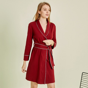 Listo para enviar Ropa <span class=keywords><strong>de</strong></span> dormir para mujer Pijamas <span class=keywords><strong>de</strong></span> algodón súper suave <span class=keywords><strong>Bata</strong></span> sólida Albornoz Hasta la rodilla-para verano Otoño Primavera - Product Image 2