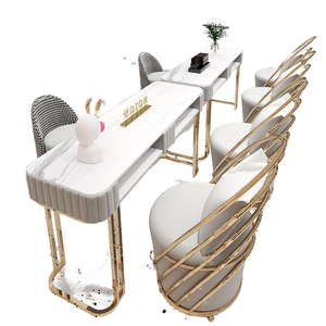 Juego de <span class=keywords><strong>mesa</strong></span> y silla de salón de uñas de metal de lujo moderno con <span class=keywords><strong>MESA</strong></span> DE MANICURA de doble capa <span class=keywords><strong>mesa</strong></span> individual/Doble - Product Image 1