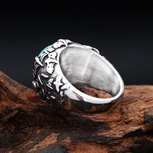 yunnique Men's Turquoise <b>Ring</b> Silver Tone Bezel Setting Bat Design Animal Zodiac Jewelry Gift For Men - Product Image 4