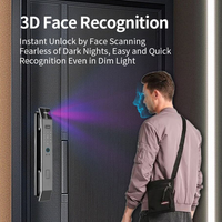 Kunci Pintu Digital Elektrik Pengenal Wajah 3D Tuya Video Interkom WiFi Smart Lock dengan Sidik Jari Biometrik untuk Pintu Kayu