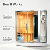 Cabina de Baño de Vapor para Spa Interior de Diseño Moderno, Sauna Húmeda de Madera Maciza de Hemlock con Función de Infrarrojos Lejanos para Gimnasio o Dormitorio