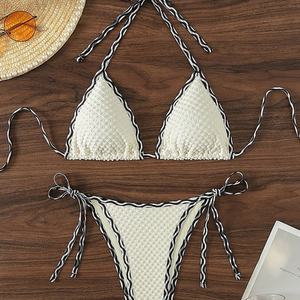 Traje de Baño de 2 Piezas para Mujer, Marca Lovely Woman Family, Bikini de Terciopelo con Estampado a Rayas y Sujetador Push-Up - Product Image 6