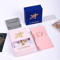 A1 Logo Imprimé De Luxe Petit Tiroir Boîte À Bijoux En Carton Anneau Tiroir Emballage Boîte Microfibre Bijoux Pochette caja joyeria