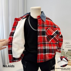 Camisa a cuadros para niño, estilo nuevo invierno 2026, camisa infantil elegante y a la moda con forro polar y tela gruesa, tendencia - Product Image 6