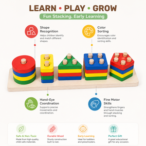 Giocattolo Educativo Montessori in Legno Massello, Cilindri Geometrici Impilabili per Bambini, Gioco Didattico per lo Sviluppo Cognitivo - Product Image 2