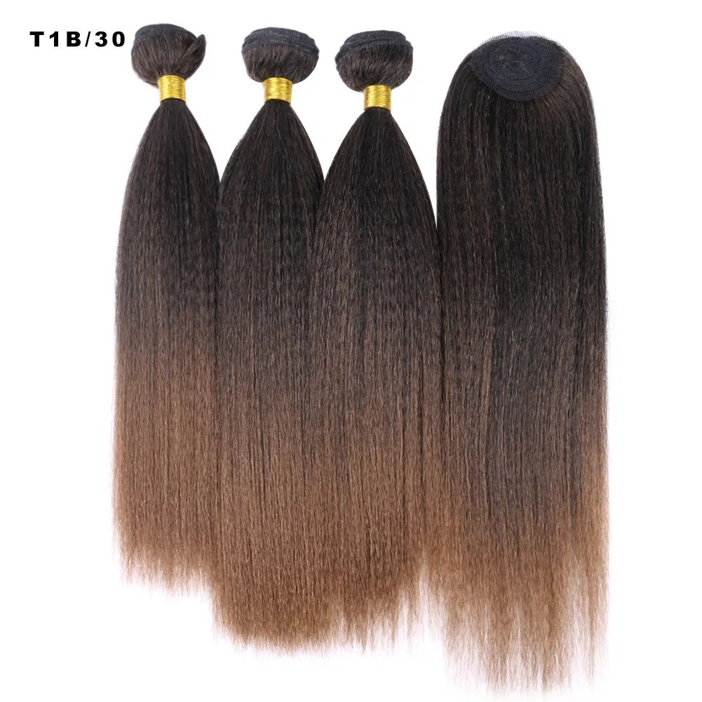 Extensiones de cabello sintético Ombre resistente al calor, extensiones de cabello sintético de 14 pulgadas, 3 paquetes, con cierre