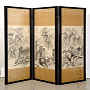 Bamboo Folding Screen Khaki Printed Chinese Style Room Divider For Living Room Modern Decor - Product Image 3