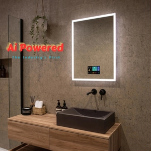 Miroir de salle de bain intelligent Vercon AI, anti-buée, avec minuteur de brossage de dents intelligent, cadre en aluminium, connexion Bluetooth stable, miroir de vanité - Product Image 1