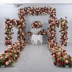 Décoration de toile de fond de mariage, arche de fleurs en soie, arche de fleurs artificielles rouges et champagne, décoration de fête - Product Image 1