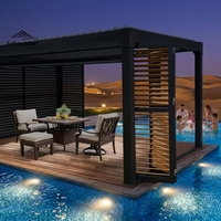 Pergola motorisée rétractable à lames orientables en aluminium de style chinois Airfun, écologique et durable, avec éclairage LED, protection contre le soleil et la pluie