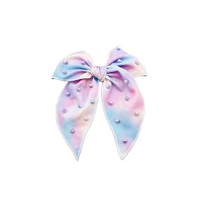 Nouvelle collection Printemps-Été : Nœud pour cheveux arc-en-ciel tie-dye avec rivets et perles collées, nœud festif brodé, <span class=keywords><strong>pince</strong></span> à cheveux. - Product Image 2