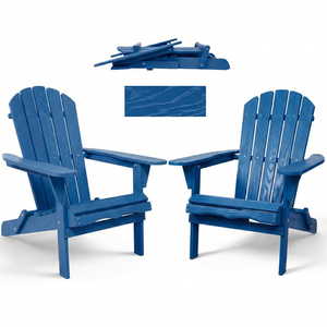 Chaise Adirondack en bois pour l'extérieur, le jardin, la terrasse, chaise longue pliante en bois massif, chaise de plage bleue pour la détente dans la cour - Product Image 2
