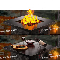 Table de foyer extérieur au gaz avec couvercle amovible, pierres de lave, structure en fer, ajoute une ambiance chaleureuse pour patio, jardin, fêtes Ronry