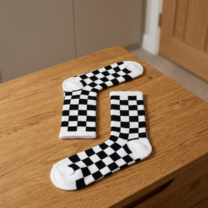 Colorful Torn Sports <b>Socks</b> Weaving Fabric <b>White</b> Checkerboard Pattern Comfortable Stylish Unisex Adult Use Regular Fit Made TR - Product Image 3