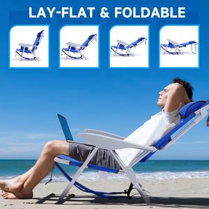 Picnic al aire libre Lay Flat Portable Plegable Reclinable Camping Beach Lounge Chair con mochila Correas ajustables para adultos Viajes - Product Image 3