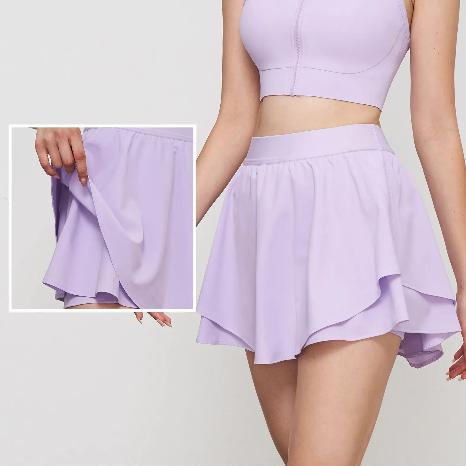 Taille haute personnalisé gym pantskirt shorts fitness entraînement anti-vidé à séchage rapide course tennis jupe femmes