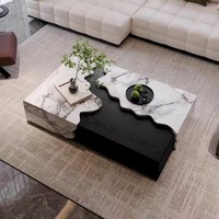 Table basse rectangulaire minimaliste moderne de designer italien motif vache marbre blanc noir craquelé pour meubles de salon