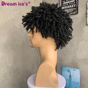 Peluca masculina con rastas a precio al por mayor, uso diario o para fiestas, Peluca de <span class=keywords><strong>pelo</strong></span> sintético para hombres con rastas cortas naturales marrones mixtas negras - Product Image 4