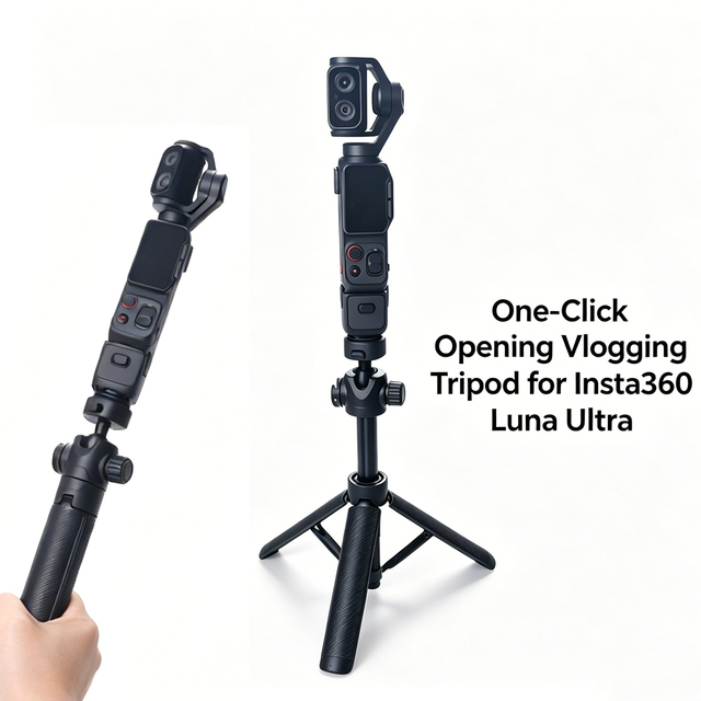 One-Touch Open Design Tripod Selfie Stick  Desktop Tripod with 1/4" Screw & GoPro Adapter for Insta360 Luna Ultra and GoPro Hero
