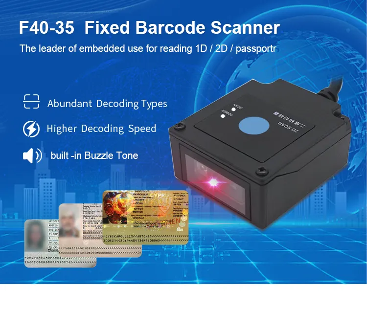 EDOO-Módulo lector de código de barras para pasaporte, dispositivo de escáner con montaje fijo industrial, OCR, MRZ, kiosco, USB, RS232, 2D, QR