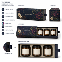 Boîte cadeau rigide en carton imprimée en couleur personnalisée pour trois bougies, avec tirette en coton tissé