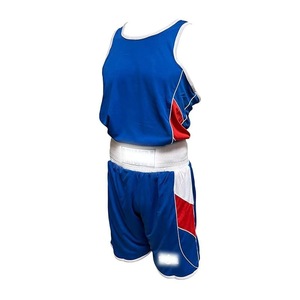 Combinaison de boxe personnalisée avec logo, pour hommes et femmes, respirante, à séchage rapide, veste et short rouge et bleu, kit d'entraînement - Product Image 3