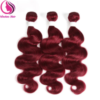 Paquetes de cabello humano ondulado de cuerpo rojo borgoña con cierre Paquetes de 3 de color borgoña brasileño barato con frontal