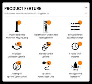 Control remoto 3 configuraciones de potencia IP55 carcasa de aleación de aluminio exterior fibra de carbono calefacción suelo de pie Patio calentador eléctrico al por mayor de productos almacenados - Product Image 2
