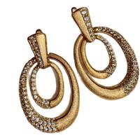 Boucles d'oreilles clous ovales rétro italiennes brossées avec strass, double couche, style européen de luxe léger, collection 2026