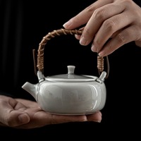 MSH Ice Gray Glazed Beam Pot Japanese High White Porcelain Gongfu Teapot Rattan Tiliang Family Portable & Durable Wedding Gift