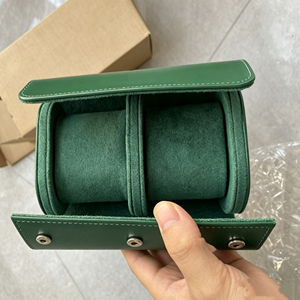 Green Rectangle <b>Watch</b> <b>Case</b> Leatherette Outer Faux Suede Inner Snap Closure Protective Storage for Luxury <b>Watches</b> - Product Image 4