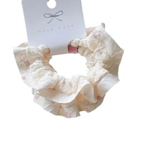 2-Pack Satin Sweet Cartoon Ruffled Elastic Flower Ponytail Headbands Gaya Kampus Wanita Aksesoris Rambut Pernikahan Imut untuk Anak Perempuan