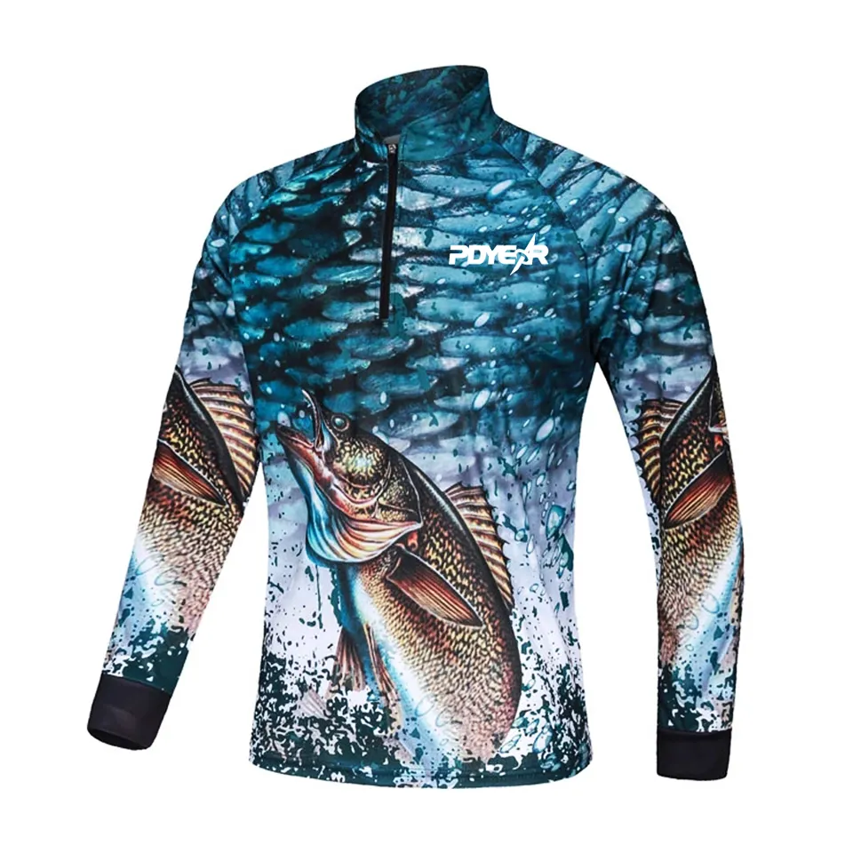 Impressão por sublimação de poliéster personalizado veste roupas de pesca de secagem rápida projeto uniforme de manga comprida camisola de pesca