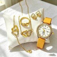 Ensemble de 5 montres pour femmes, montre élégante pour femmes, bracelet, collier, bague, boucles d'oreilles, bracelet en silicone en forme de cœur