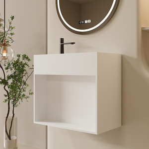 Small Size Wall-Hung One-piece Artificial Stone <b>Sink</b>, Bathroom Wash Basin Cabinet with <b>Storage</b> for Hotel Homestay - Product Image 2
