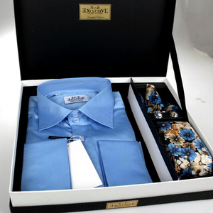 Camisa de Vestir de Manga Larga para Hombre Cuflin Francesa, Talla Grande, Teñida con Hilo, Color Sólido, 100% Algodón, Temporada de Primavera, en Caja - Product Image 1