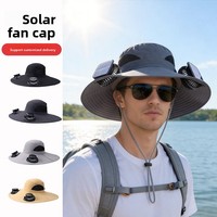 Sombrero con Ventilador Recargable Solar Estilo Hip Hop para Verano, 100% Algodón Transpirable, Ajustable, para Senderismo y Pesca al Aire Libre