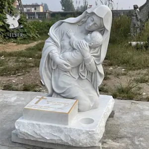 Оптовая продажа, индивидуальная современная каменная статуя, мемориальные памятники, Белая Мраморная надгробная плита Девы Марии