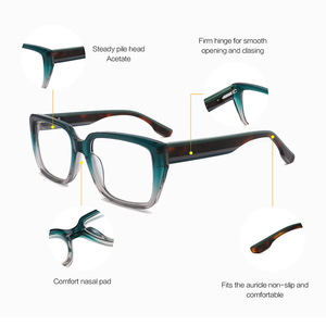 Montures de lunettes carrées en acétate Conchen, unisexe, monture complète, tendance mode, verres plats 1073 - Product Image 4