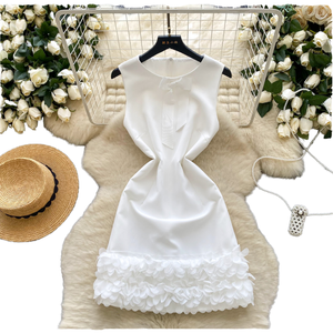 Robe Midi Tissée Décontractée et Élégante à Col Rond avec Nœud, Sans Manches, Coupe Empire, Dentelle 3D, pour Femme, Collection Automne Durable - Product Image 1