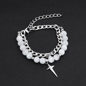 Hot Selling Niche Design Double Layered <b>Opal</b> Chain Cross <b>Bracelet</b> Titanium Steel Fashion Unisex's <b>Bracelets</b> Wholesale Jewelry - Product Image 1