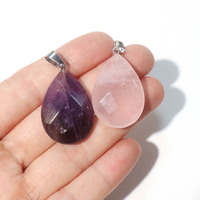Pendentif en pierre de guérison en cristal naturel facetté en forme de goutte d'eau, quartz rose, améthyste, pierre précieuse en forme de larme, breloques, collier, bijoux Chakra