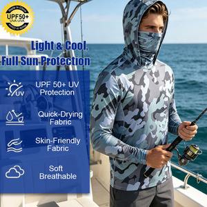 Camiseta de Pesca de Manga Larga con Capucha y Protección Solar UPF 50+ Anti-UV de Secado Rápido con Estampado de Camuflaje para Hombre, Fabricada por ODM - Product Image 2