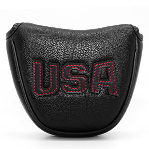 Wholesale Custom Mallet <b>Putter</b> Head <b>Covers</b> Synthetic Leather Mallet <b>Putter</b> Headcovers With Red USA Stitch and Magnet Closure - Product Image 1
