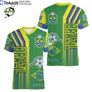 Retro Brezilya Futbol Forması Üreticisi Özel Tasarım 3D Nakış Logolu Kesim ve Dikim Tasarımlı Brezilya Vintage Futbol Tişörtleri - Product Image 5